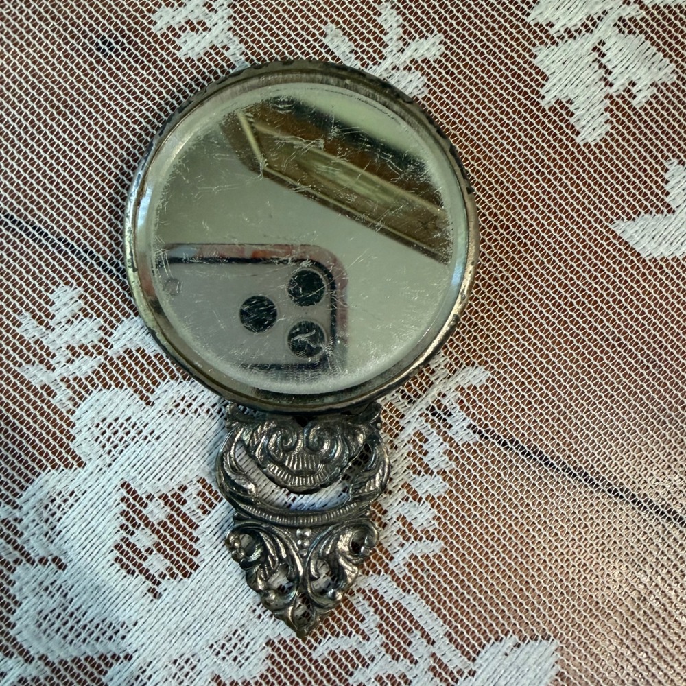 Hans Jensen Hand Mirror Unisex OS Silver Good Vintage Repousse Tropical Ornate